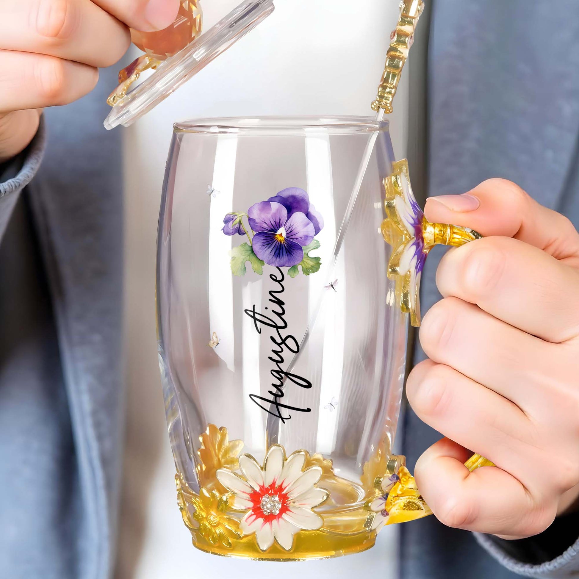 Enrich Your Tea Time With Elegant Floral Personalization, Flowers, Bee, Butterfly