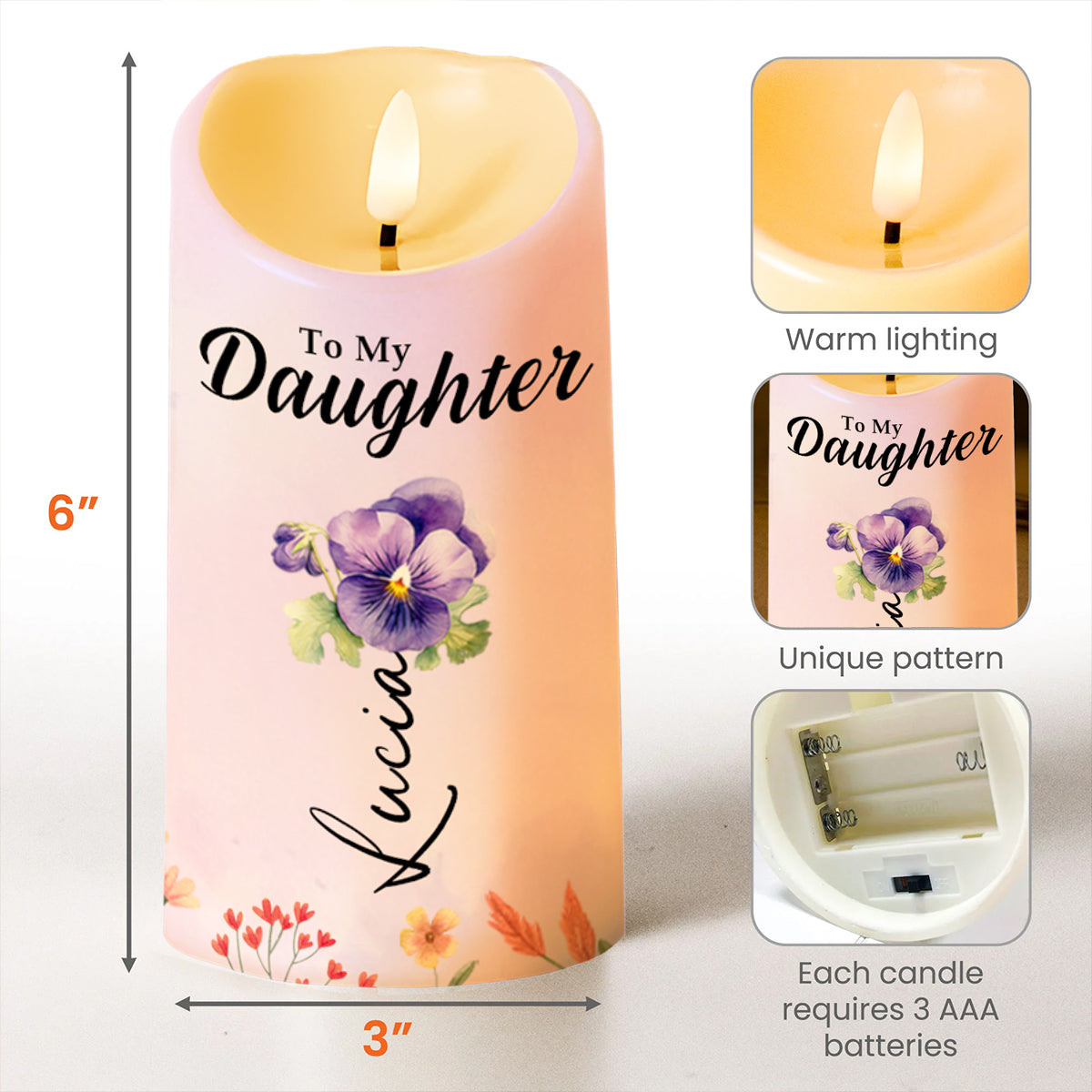 À ma fille, apprends à danser sous la pluie, pour toujours et à jamais ! Bougie LED personnalisée - DAU105_LECA