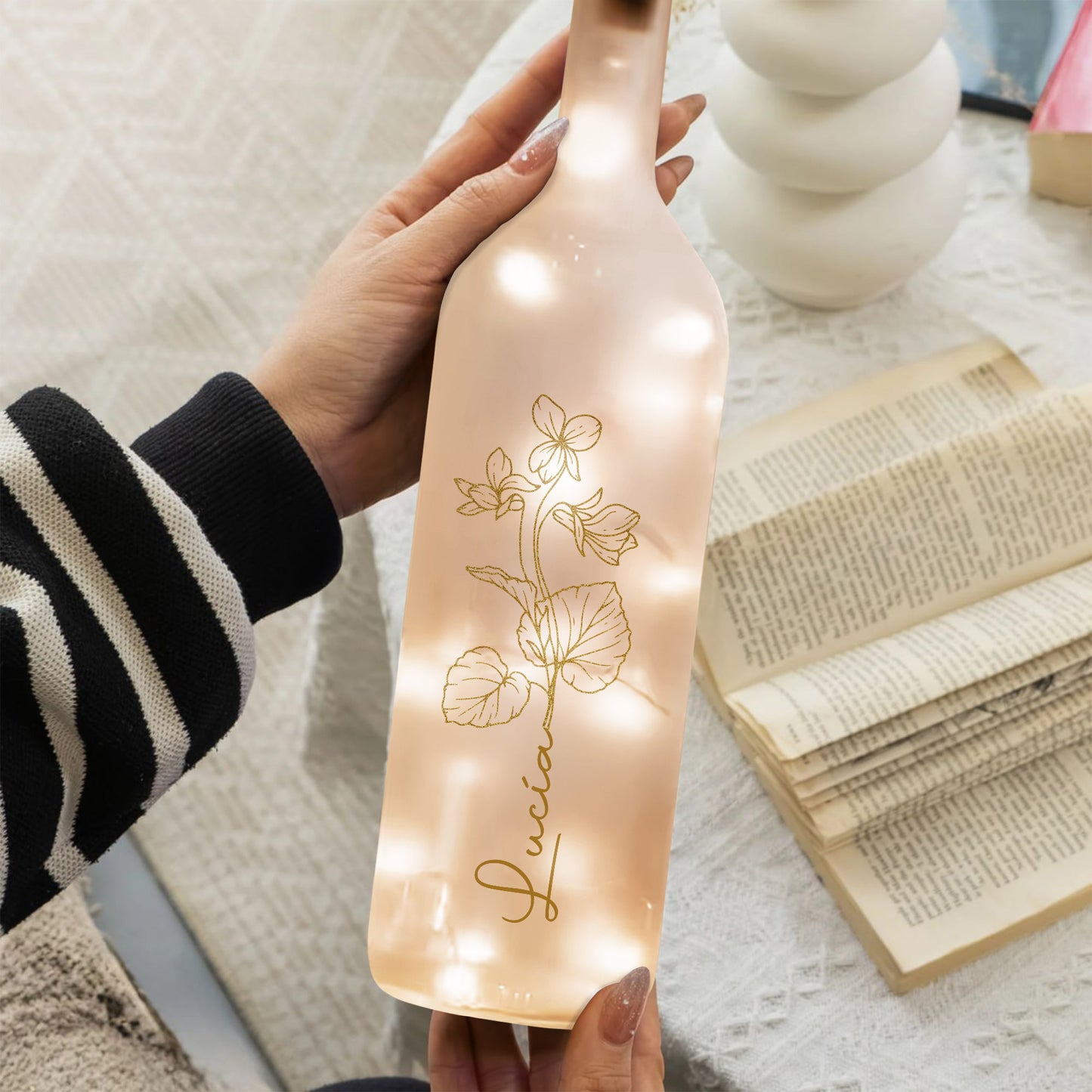 To My Daughter, Watching You Be A Mom, Floral Design - Personalized Bottle Lamp - DAU106_BTL