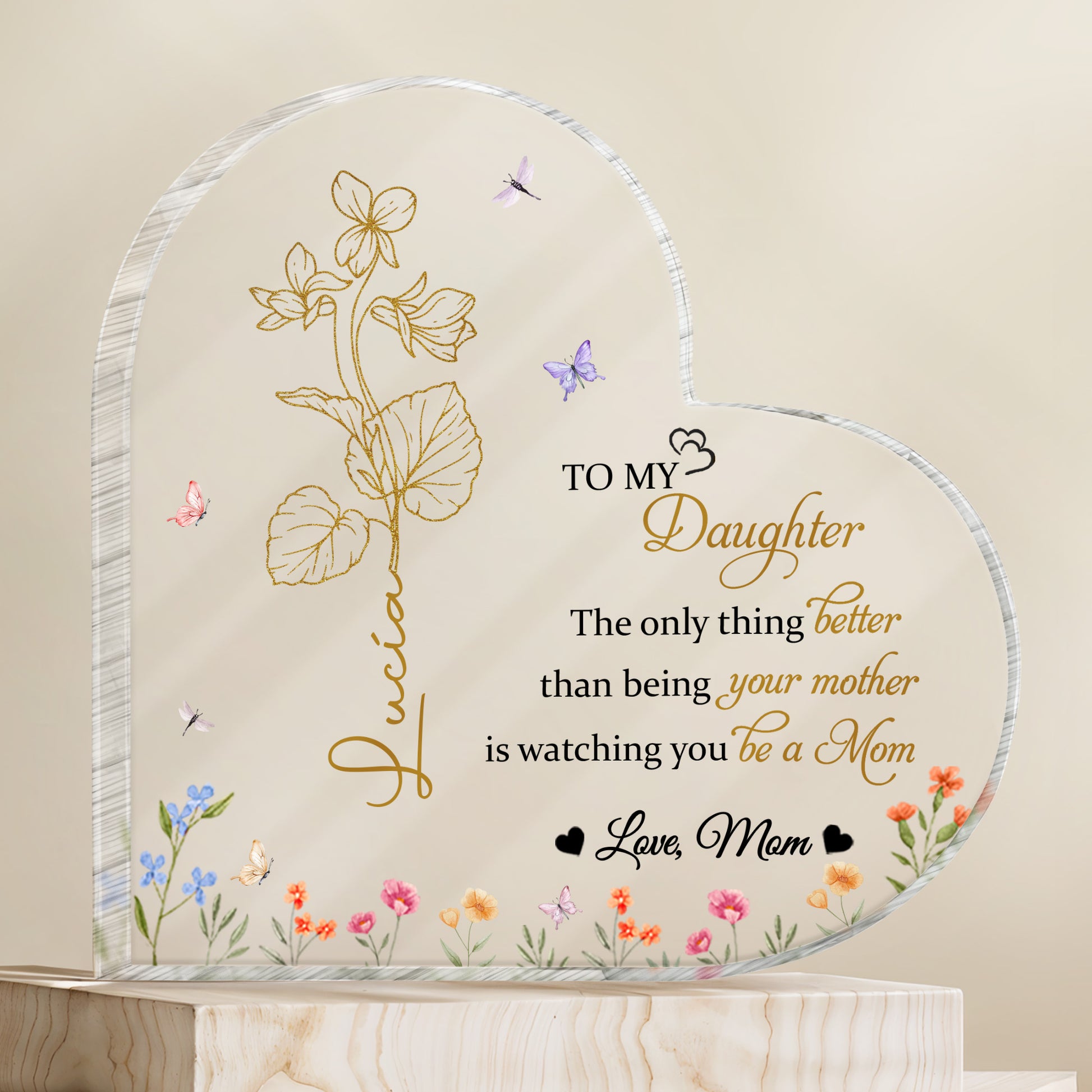 To My Daughter, Love Mom, Flowers And Butterflies