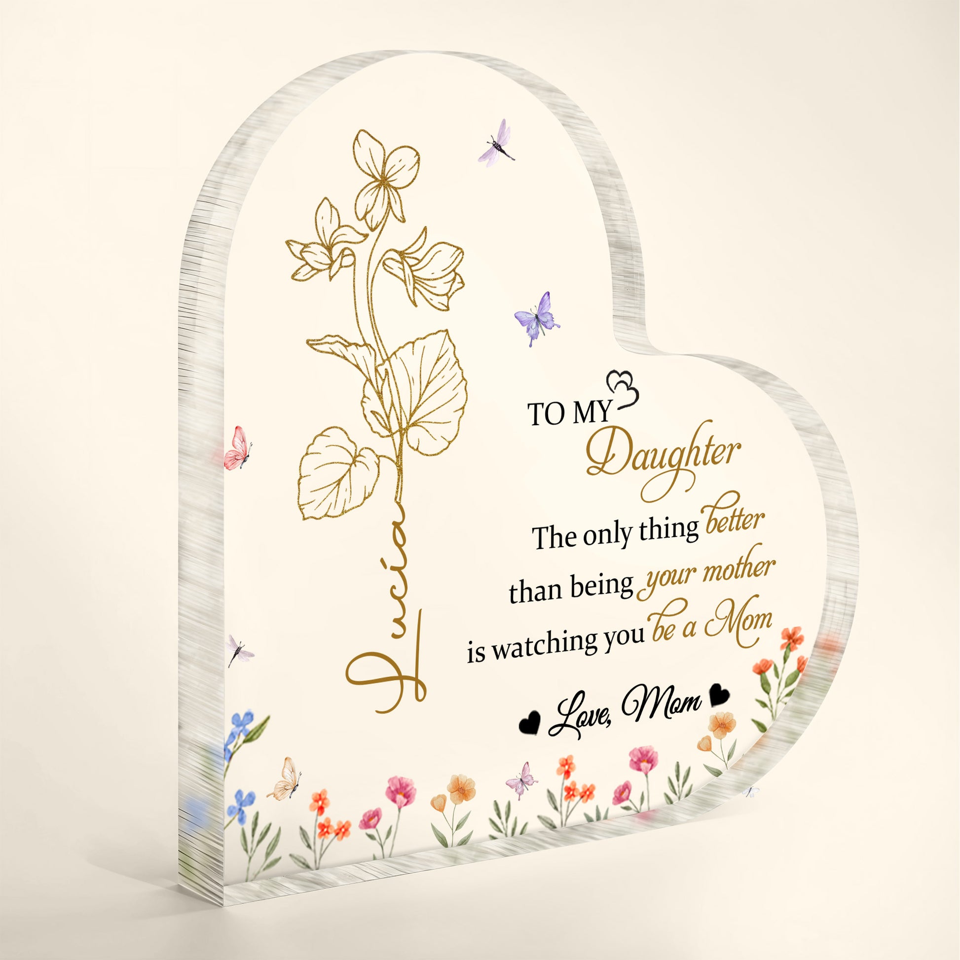 To My Daughter, Love Mom, Flowers And Butterflies