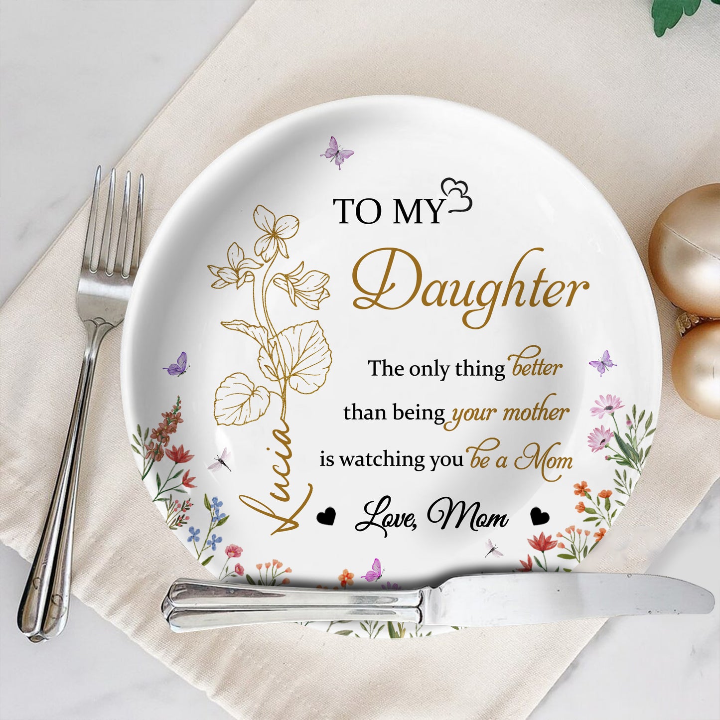 To My Daughter, Love And Flowers Ceramic Plate
