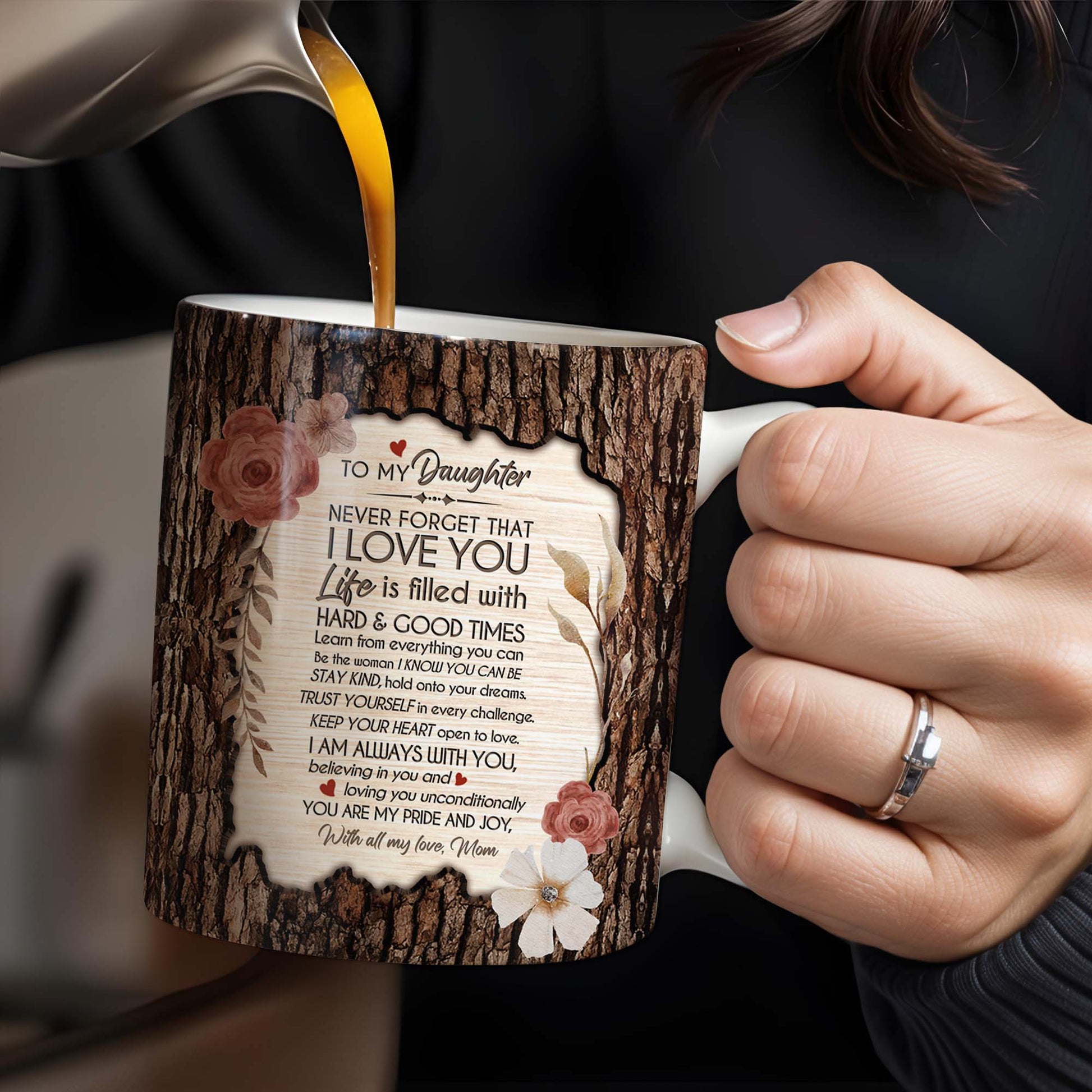 I Love You Life Is Filled With Hard & Good Times Tree Bark And Flowers Design