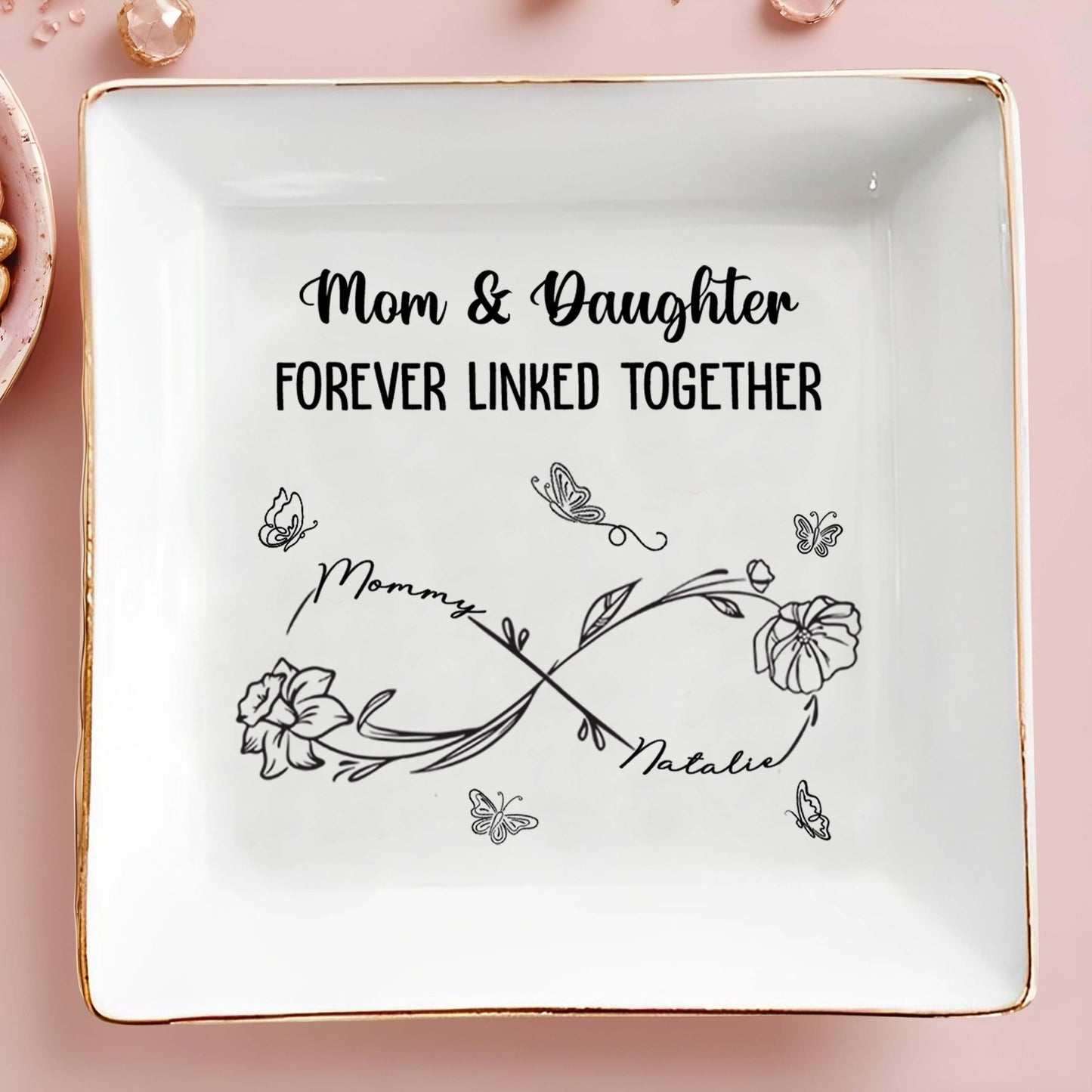 Mom & Daughter Forever Linked Together With Flowers And Butterflies