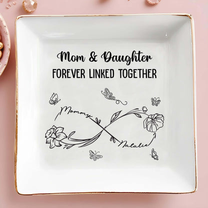 Mom & Daughter Forever Linked Together With Flowers And Butterflies