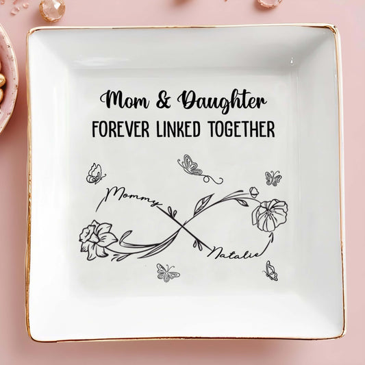 Mom & Daughter Forever Linked Together With Flowers And Butterflies