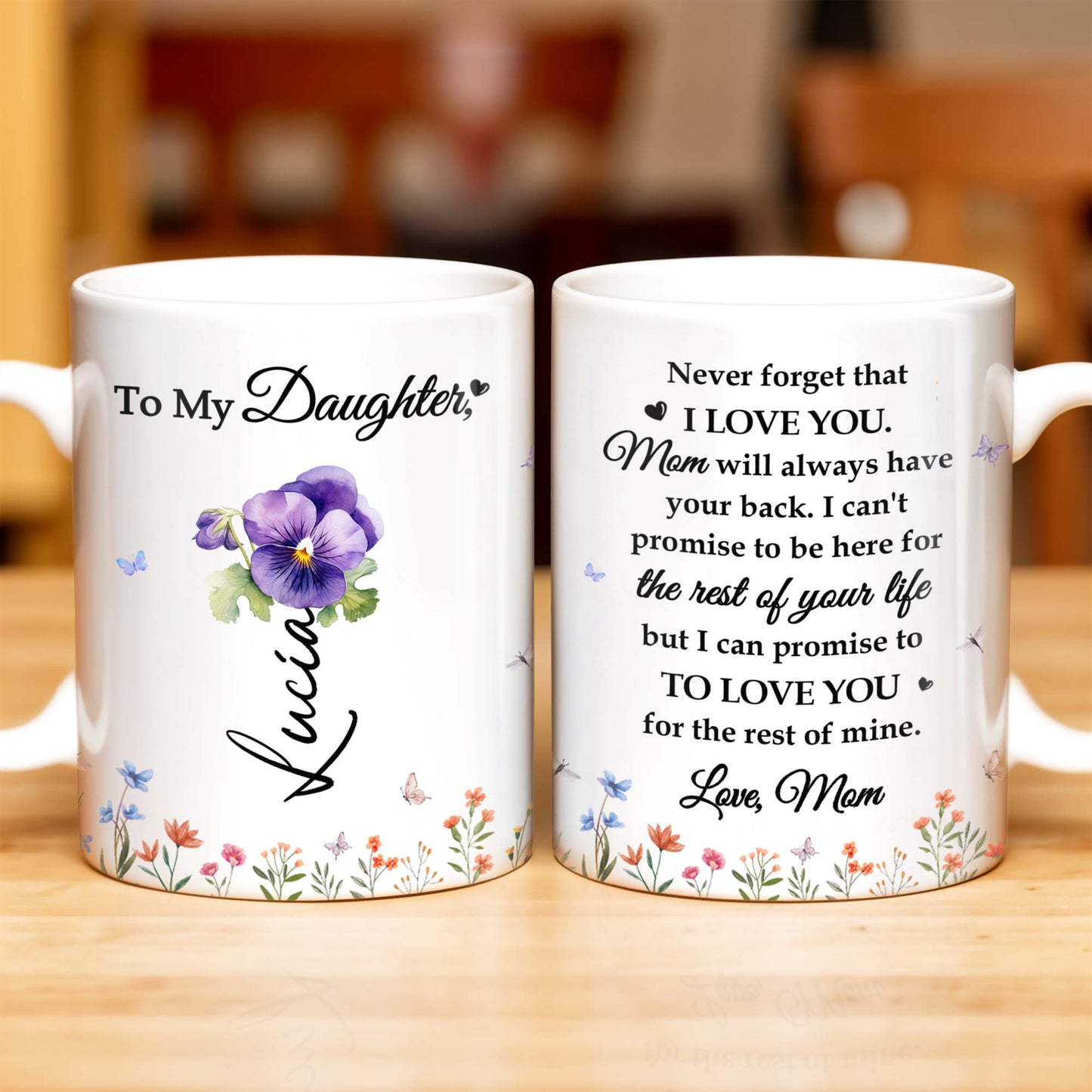 Promesse d'amour à ma fille avec fleurs et papillons - Tasse à café personnalisée - DAU114_MG