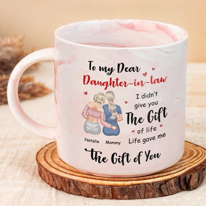 To My Dear Daughter-in-Law, The Gift of Life - Personalized Custom Pink Marble Mug - DAU125_PMAM