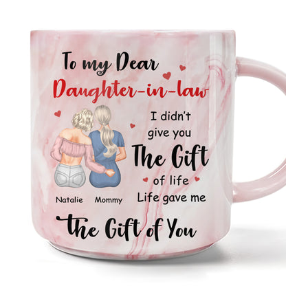 To My Dear Daughter-in-Law, The Gift of Life - Personalized Custom Pink Marble Mug - DAU125_PMAM