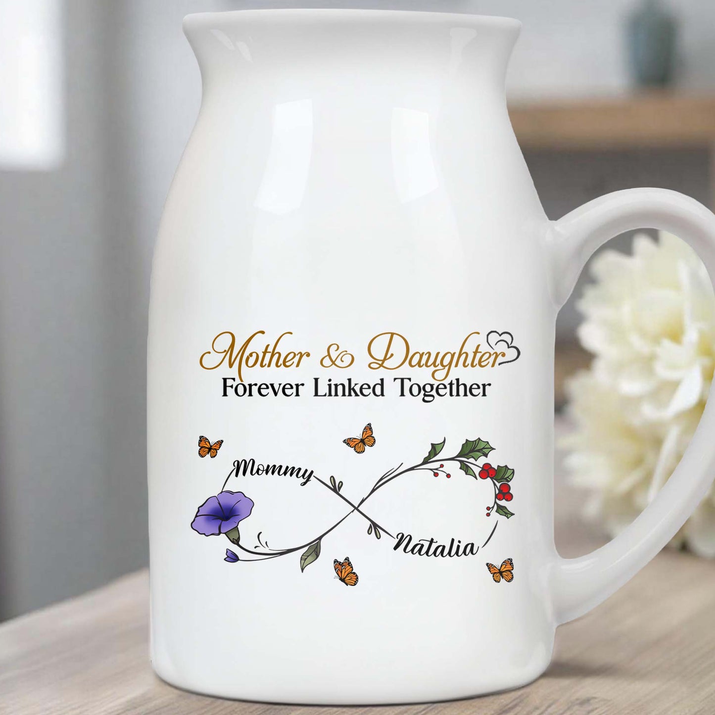 To My Beautiful Daughter, Believe In Yourself, Flowers and Branches - Personalized Ceramic Flower Vase - DAU143_CEV