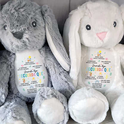 Querida Hija, Recuerda Que Siempre Podrás Contar Conmigo, Soleil, Fleurs, Coeurs - Lapin en peluche personnalisé - DAU153_BUN