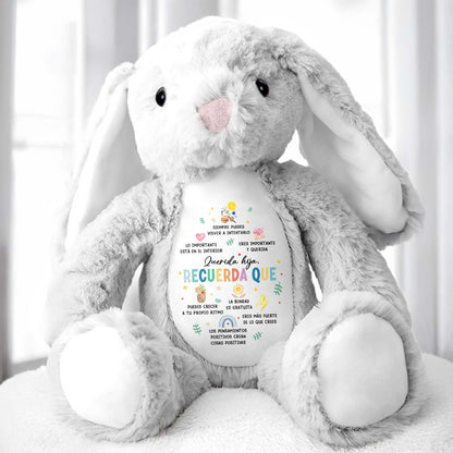 Querida Hija, Recuerda Que Siempre Podrás Contar Conmigo, Soleil, Fleurs, Coeurs - Lapin en peluche personnalisé - DAU153_BUN