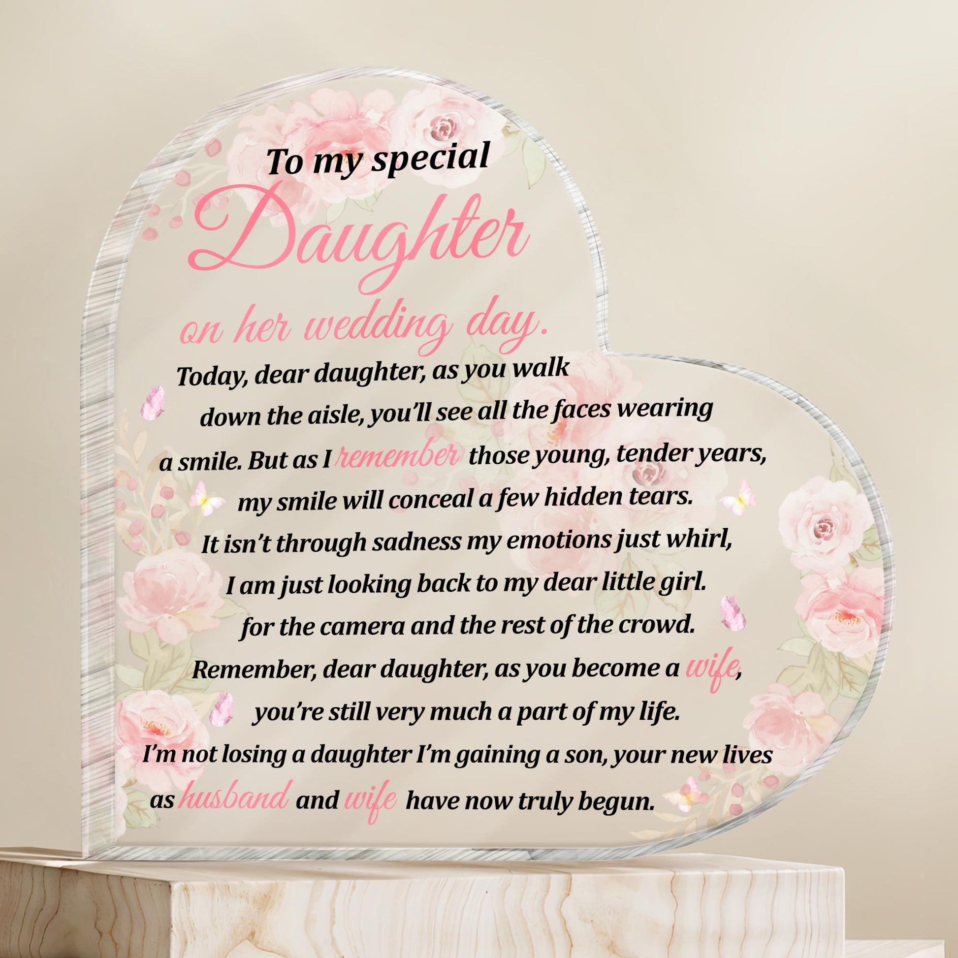 To My Special Daughter on Her Wedding Day, Heart and Roses
