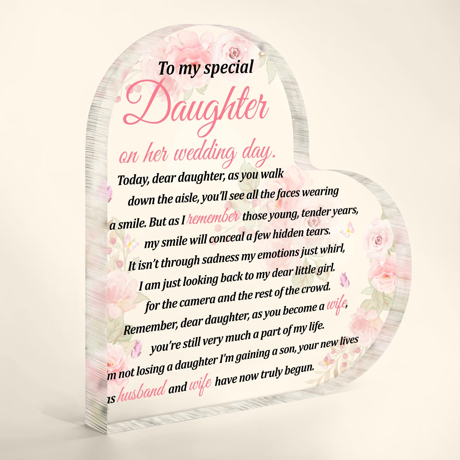 To My Special Daughter on Her Wedding Day, Heart and Roses