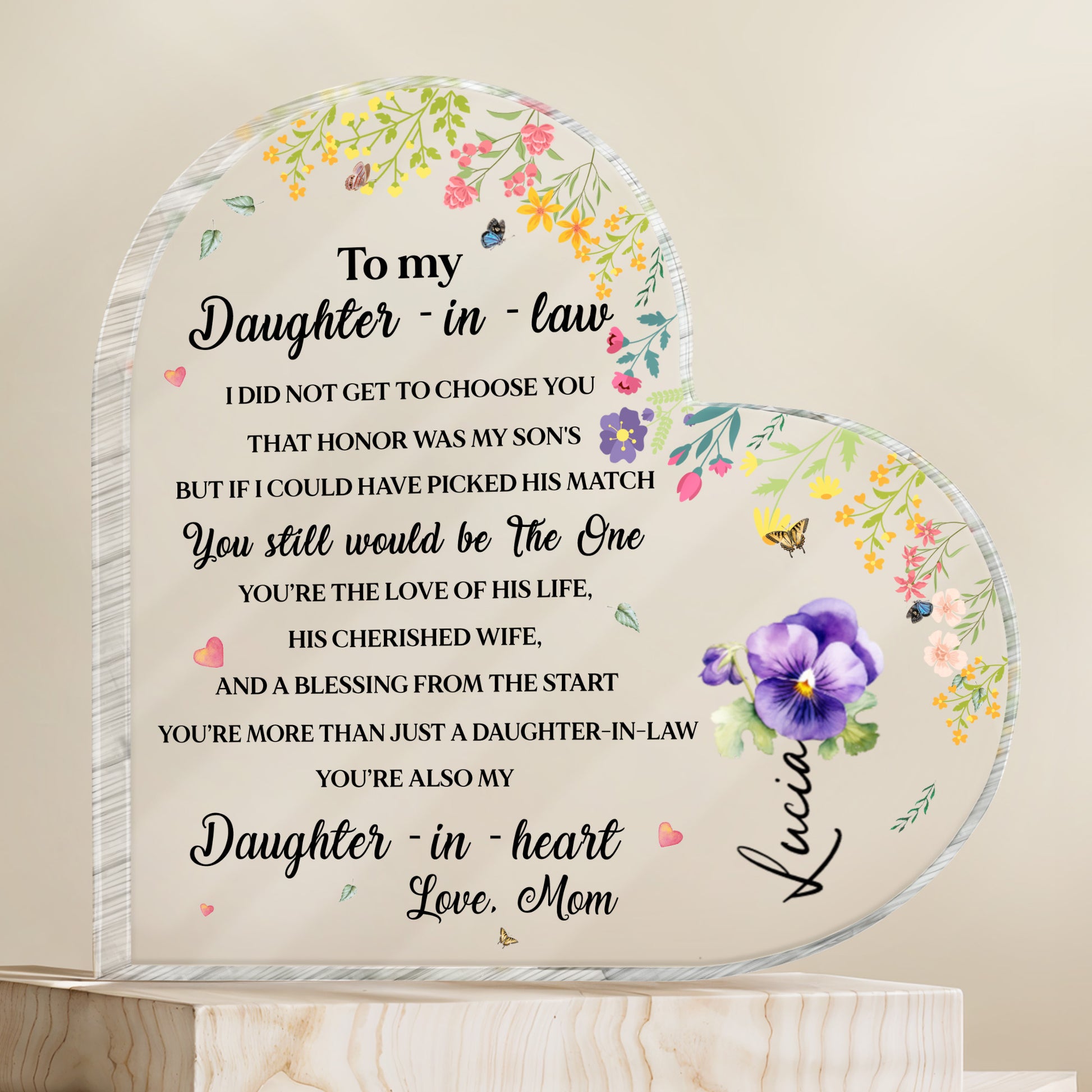 To My Daughter-In-Law, You're Also My Daughter-In-Heart, Flowers and Butterflies