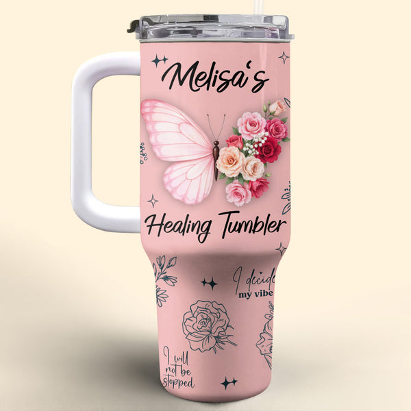 Melisa's Healing Tumbler, Butterfly and Roses