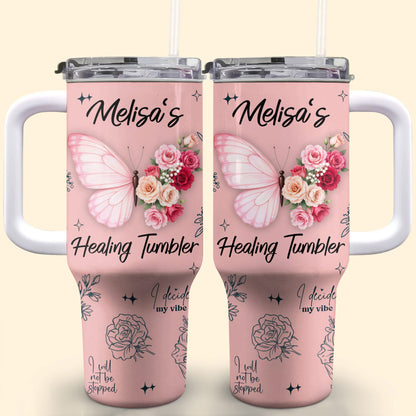 Melisa's Healing Tumbler, Butterfly and Roses