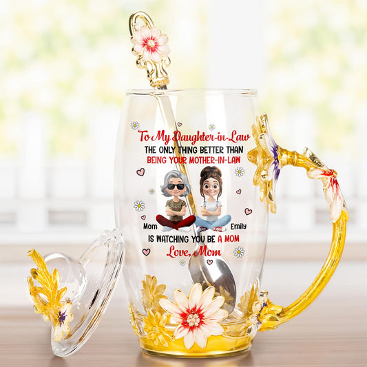 To My Daughter-In-Law, The Only Thing Better Than Being Your Mother-In-Law, Flowers and Hearts - Personalized Enamel Flower Tea Cup - DAU168_TECU
