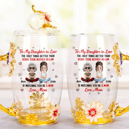 To My Daughter-In-Law, The Only Thing Better Than Being Your Mother-In-Law, Flowers and Hearts - Personalized Enamel Flower Tea Cup - DAU168_TECU