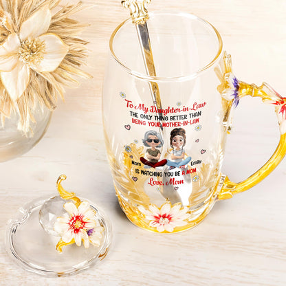 To My Daughter-In-Law, The Only Thing Better Than Being Your Mother-In-Law, Flowers and Hearts - Personalized Enamel Flower Tea Cup - DAU168_TECU