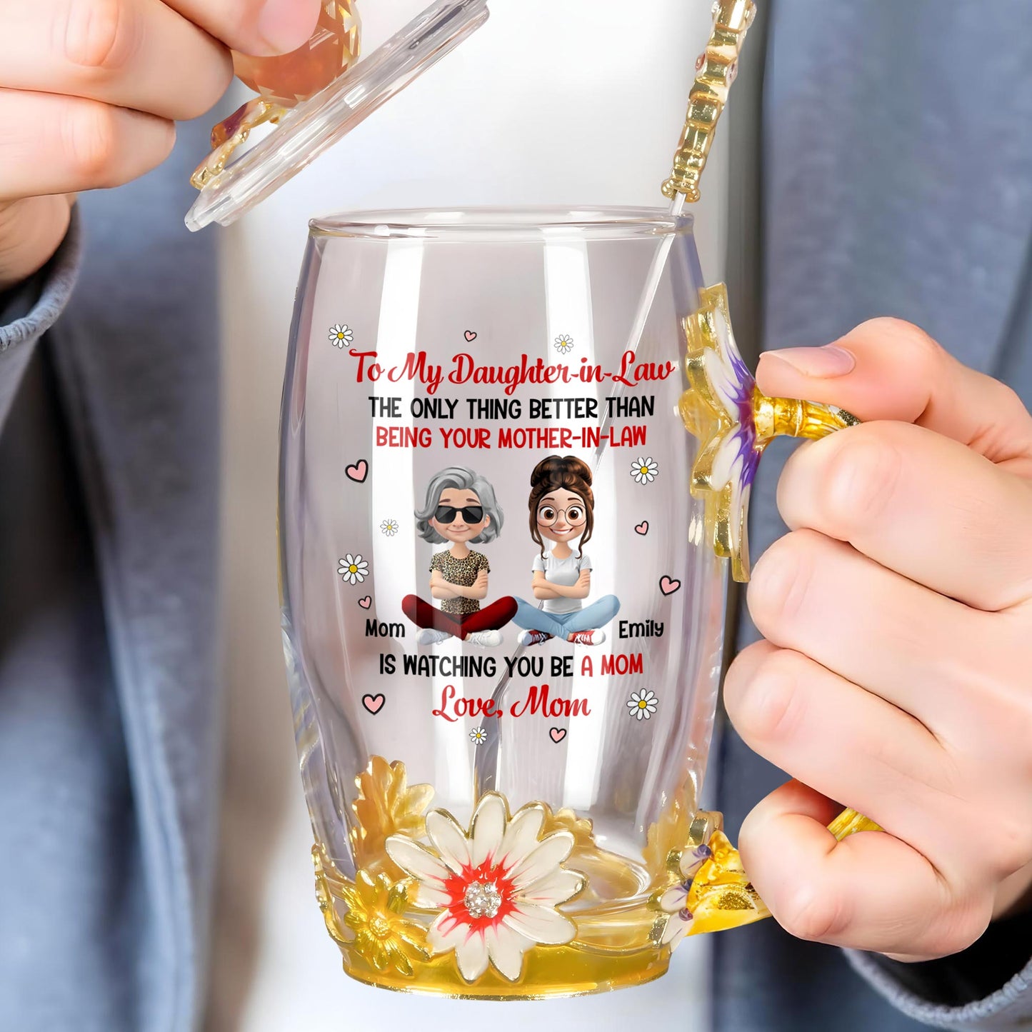 To My Daughter-In-Law, The Only Thing Better Than Being Your Mother-In-Law, Flowers and Hearts - Personalized Enamel Flower Tea Cup - DAU168_TECU