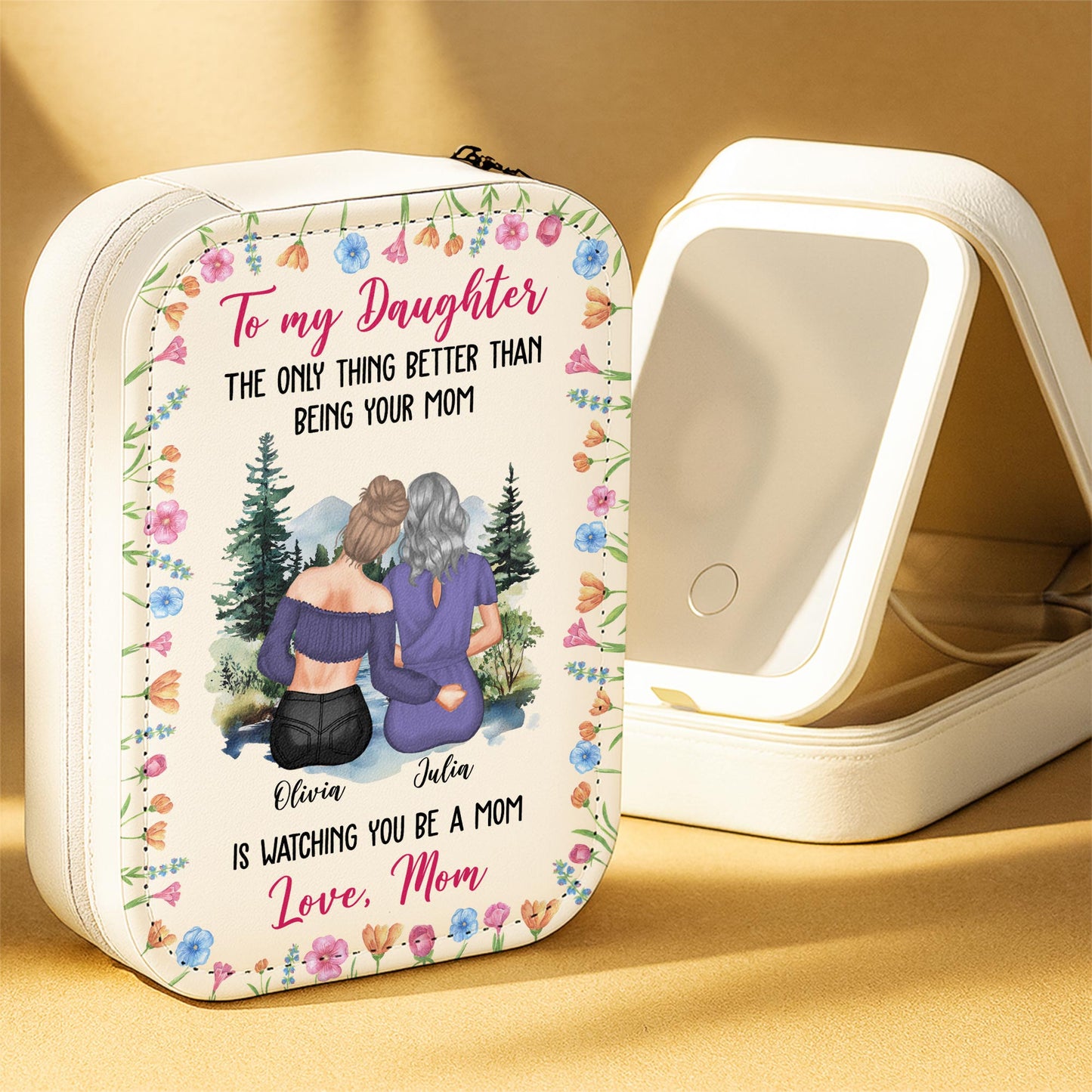 To My Daughter - Personalized Custom Jewelry Box With LED Mirror - DAU183_LEBOX