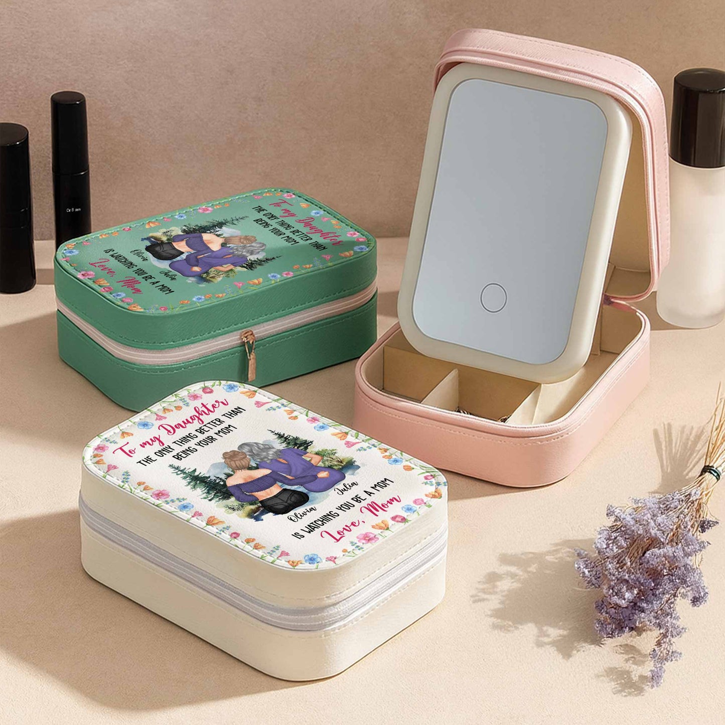 To My Daughter - Personalized Custom Jewelry Box With LED Mirror - DAU183_LEBOX