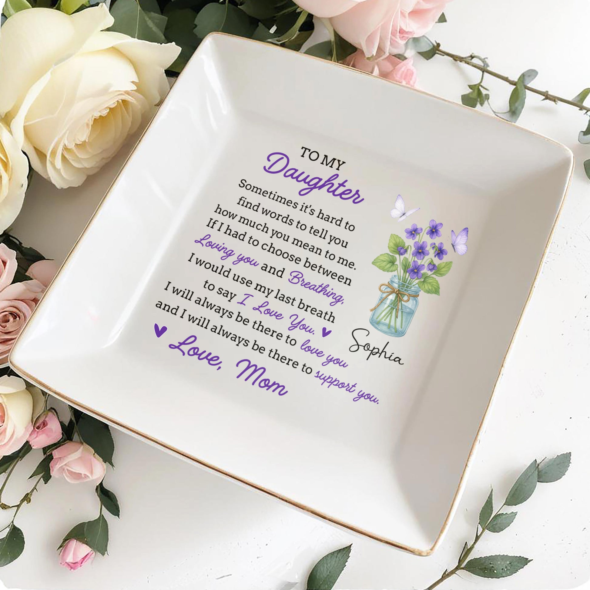 To My Daughter, Flowers And Butterfly In Mason Jar
