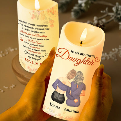 To My Beautiful Daughter, Love And Support, Flowers - Personalized Custom LED Candle - DAU222_LECA