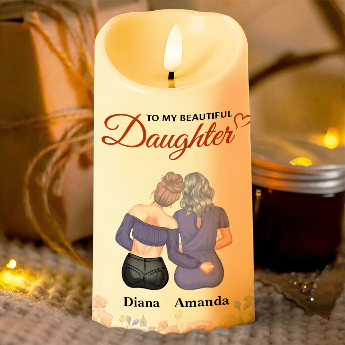 To My Beautiful Daughter, Love And Support, Flowers - Personalized Custom LED Candle - DAU222_LECA