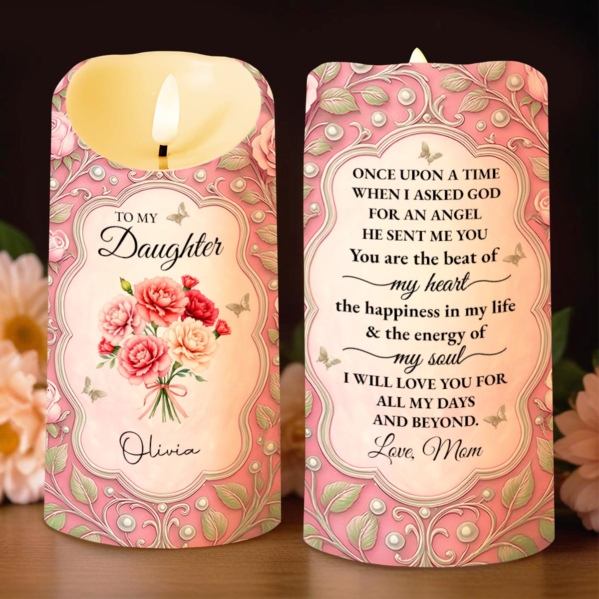 To My Daughter, You Are The Beat Of My Heart, Flowers And Leaves Design