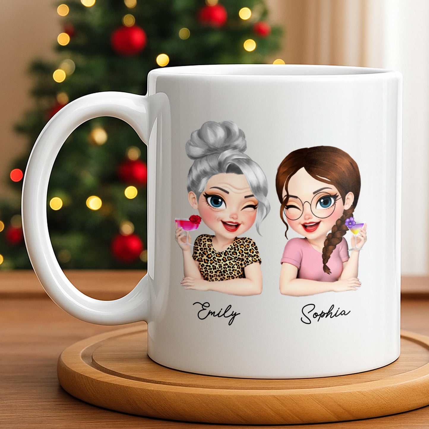 Custom Best Friends Caricature Coffee Mug With Flowers