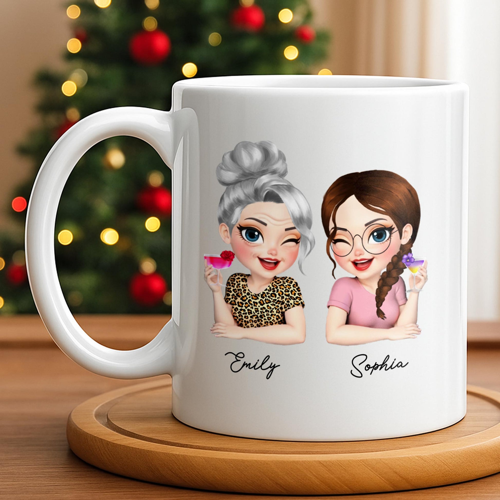 Custom Best Friends Caricature Coffee Mug With Flowers