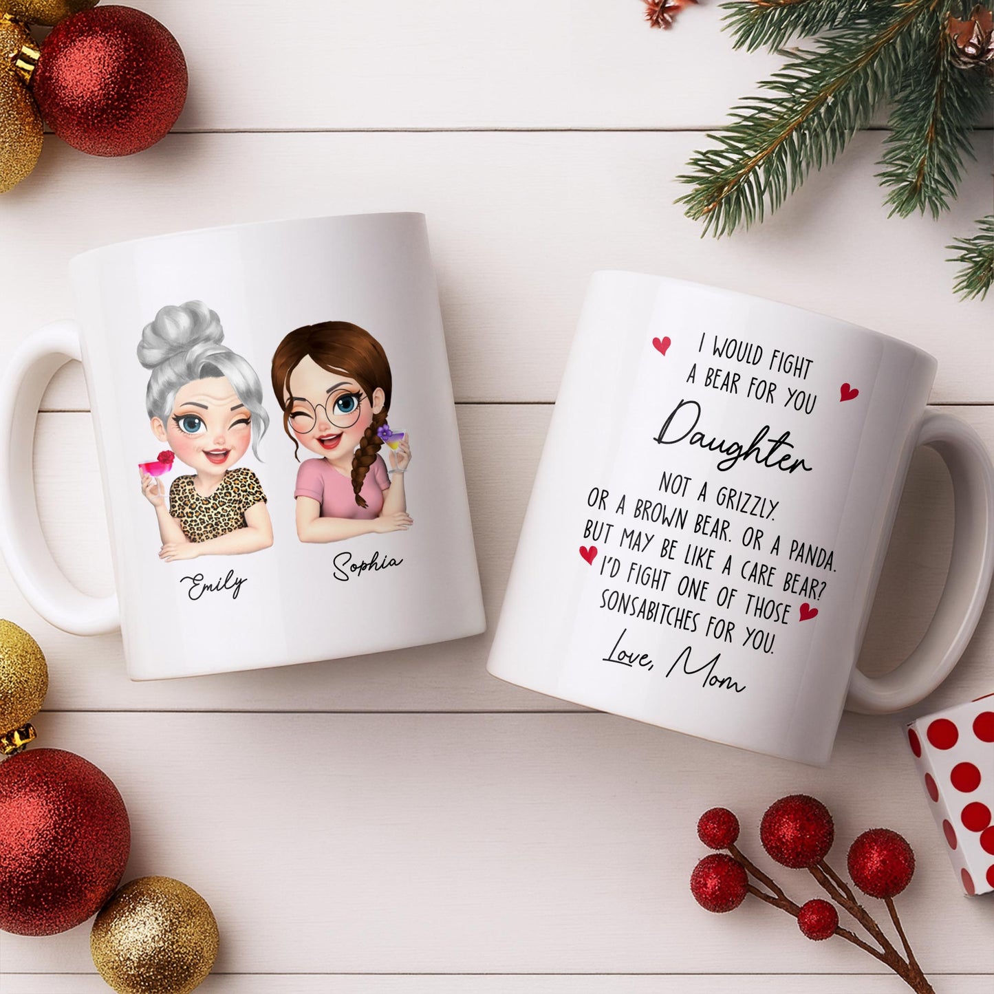 Custom Best Friends Caricature Coffee Mug With Flowers