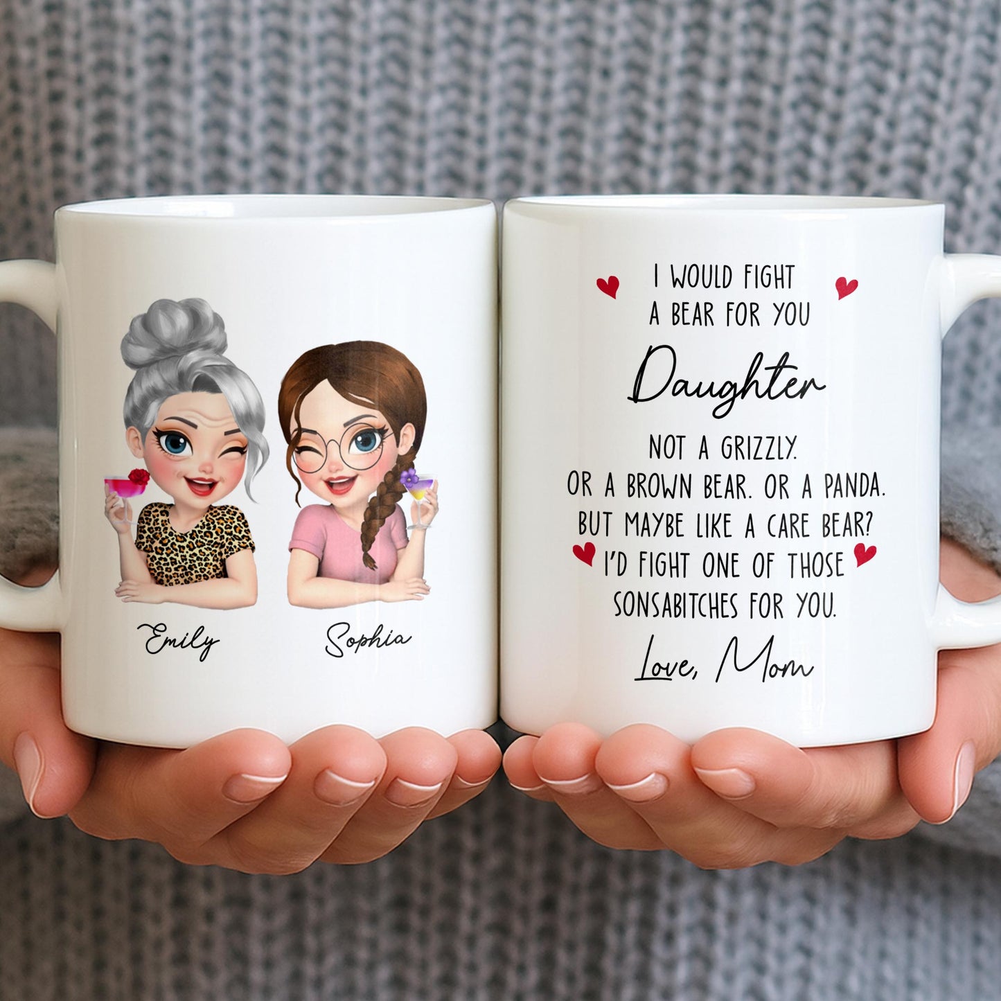 Custom Best Friends Caricature Coffee Mug With Flowers - Personalized Custom Coffee Mug - DAU248_MG