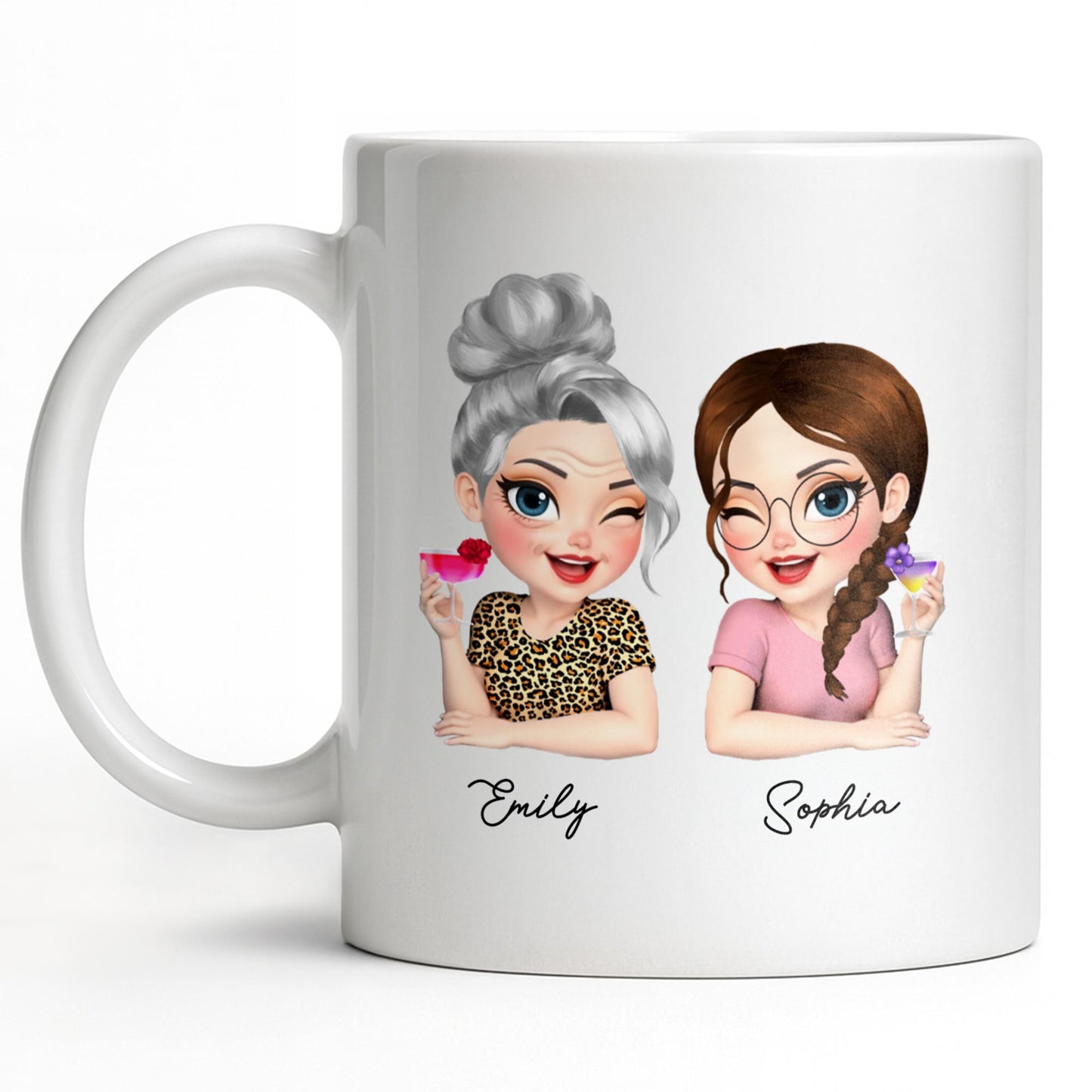 Custom Best Friends Caricature Coffee Mug With Flowers