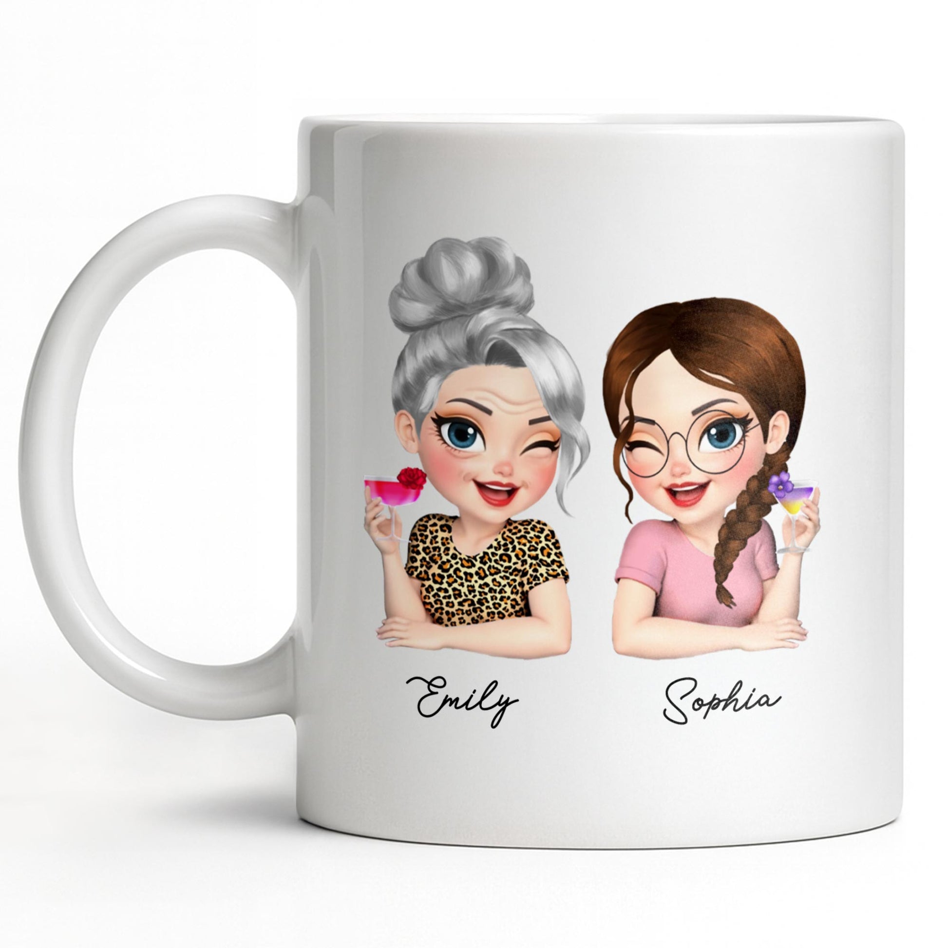 Custom Best Friends Caricature Coffee Mug With Flowers