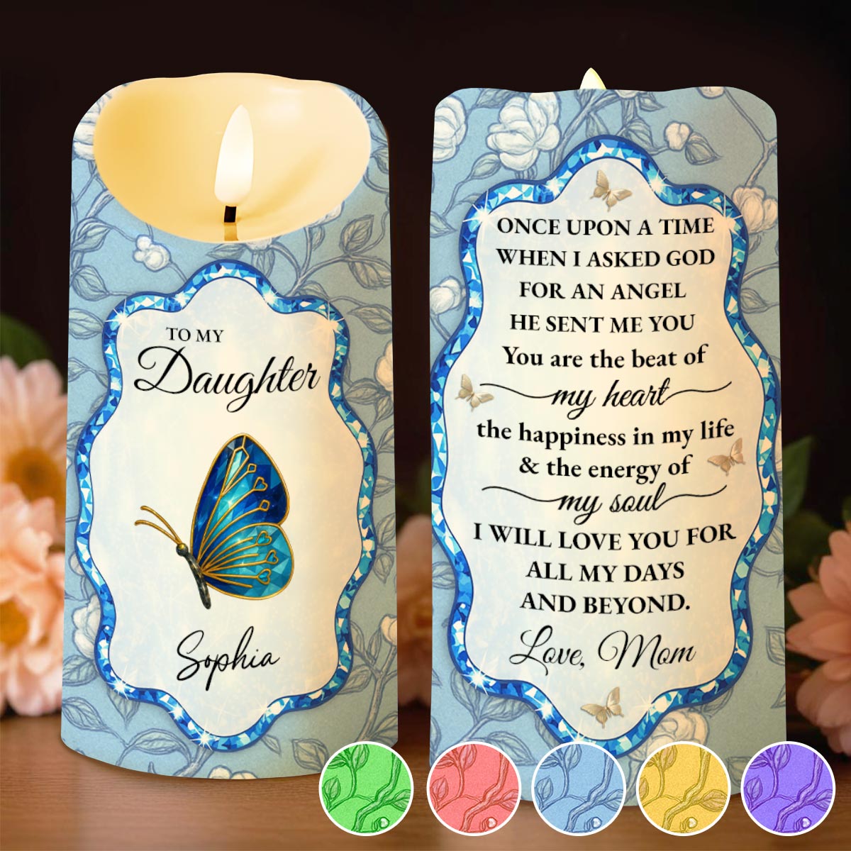 To My Daughter, Love Mom, Butterfly and Flowers
