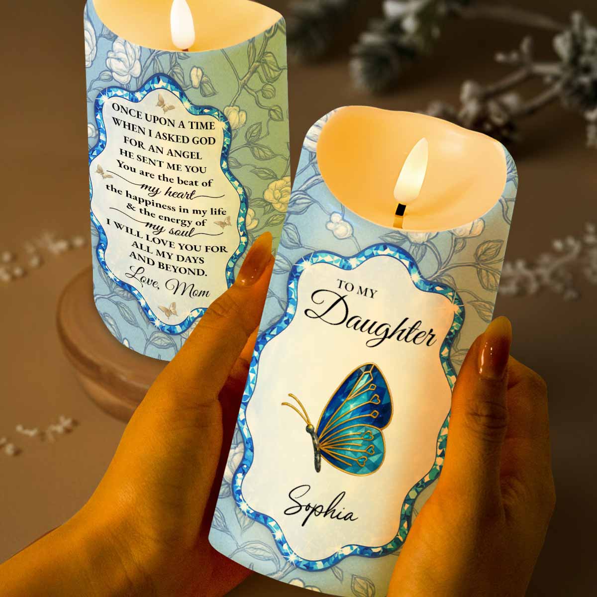 To My Daughter, Love Mom, Butterfly and Flowers