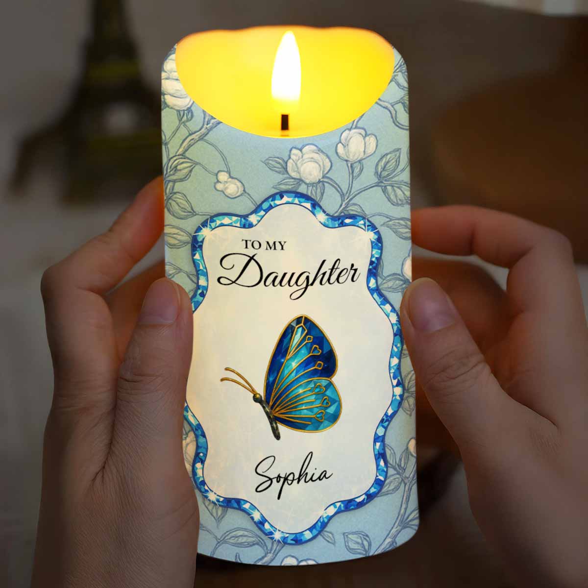 To My Daughter, Love Mom, Butterfly and Flowers