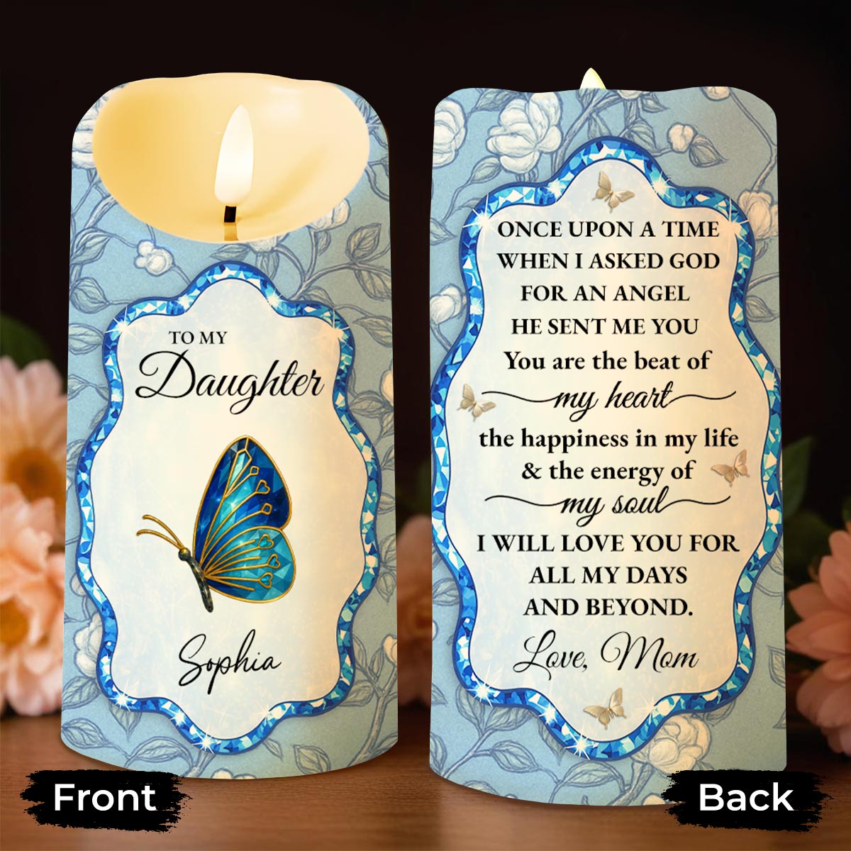 To My Daughter, Love Mom, Butterfly and Flowers