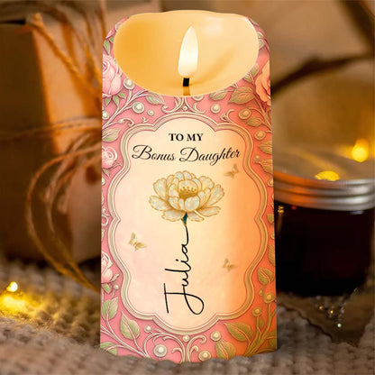 To My Bonus Daughter Flower Script Design Candle