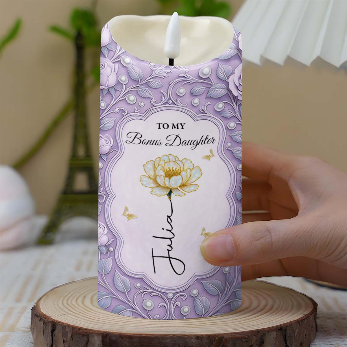 To My Bonus Daughter Flower Script Design Candle