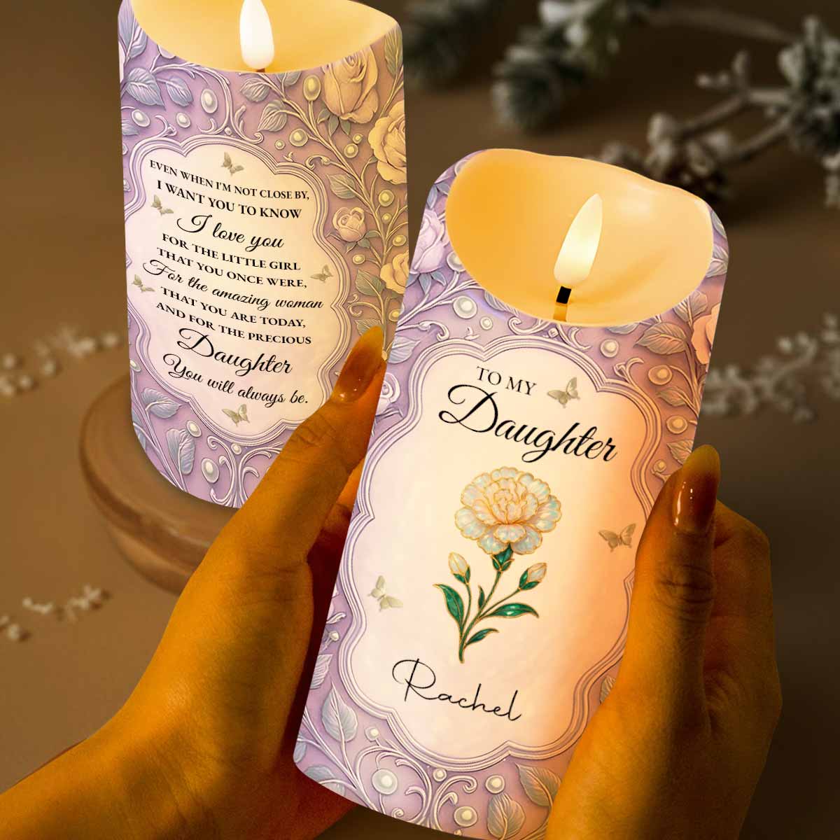 To My Daughter, Flowers And Butterflies Personalized Candle