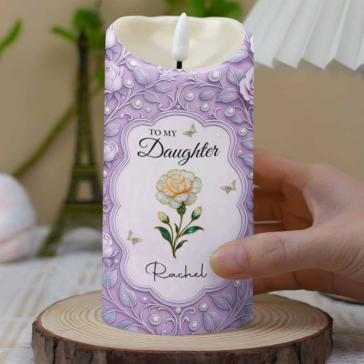 To My Daughter, Flowers And Butterflies Personalized Candle