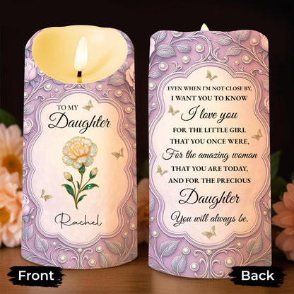 To My Daughter, Flowers And Butterflies Personalized Candle