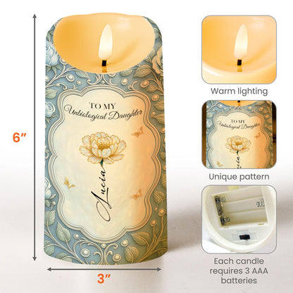 To My Bonus Daughter, Love and Flowers LED Candle