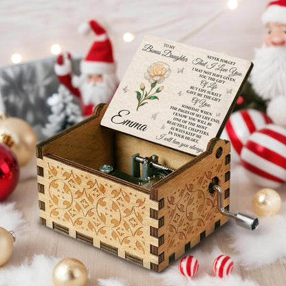 To My Bonus Daughter Love Message With Flower and Butterflies - Custom Music Box With "You Are My Sunshine" Tune - DAU265_MZB