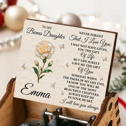 To My Bonus Daughter Love Message With Flower and Butterflies - Custom Music Box With "You Are My Sunshine" Tune - DAU265_MZB