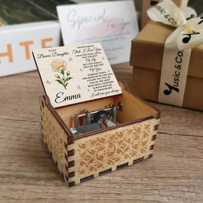 To My Bonus Daughter Love Message With Flower and Butterflies - Custom Music Box With "You Are My Sunshine" Tune - DAU265_MZB